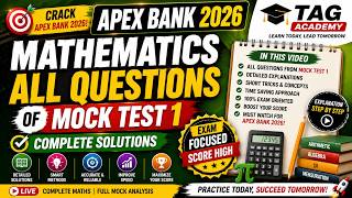 🔥 Apex Bank 2026 Mock Test Solution | Complete Mathematics Practice for Assistant Exam