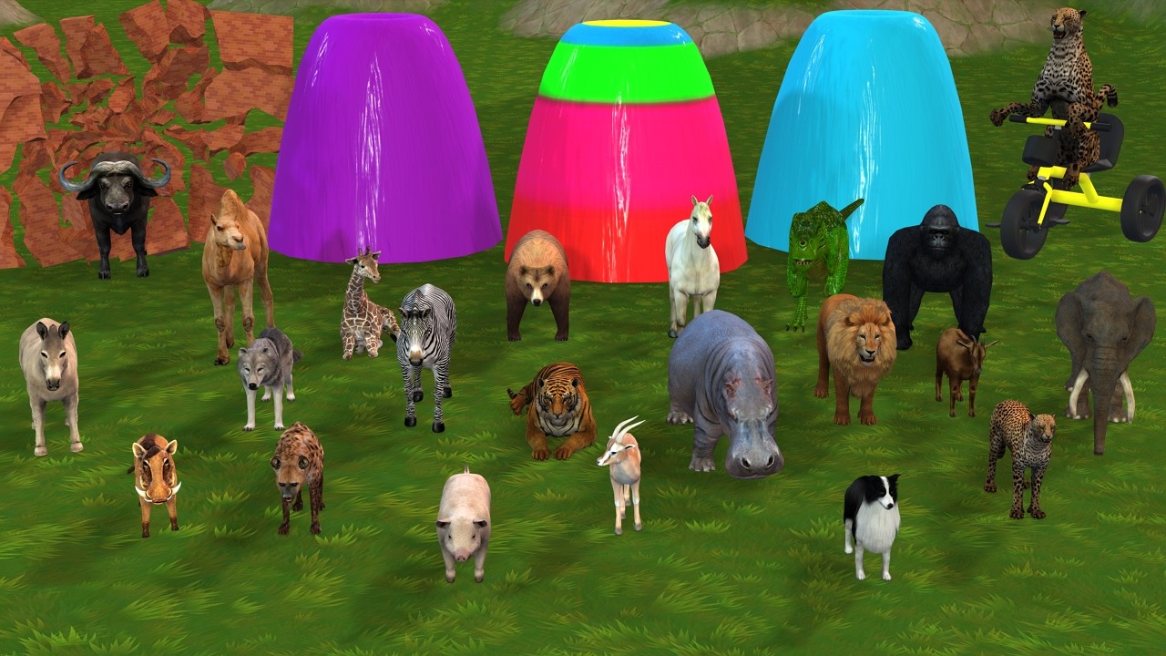 Long Slide Game with Cow Elephant Gorilla Hippopotamus Tiger 3d Animal Game Funny 3d Animals