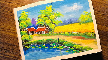 #gouchepainting # Vẽ tranh phong cảnh đồng quê đơn giản bằng màu Gouache