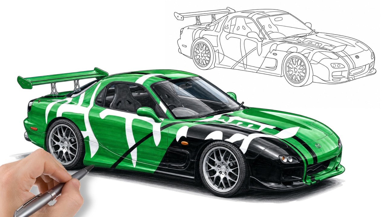 Kenji☆①⑦ How to draw Kenji's Mazda RX-7 FD from Need for Speed - Step by