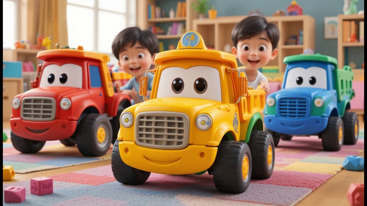 Four Little Toy Trucks Roll Roll Roll | Construction Vehicles & Kids Songs