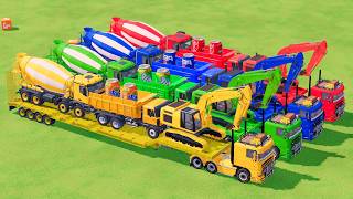 Quadruple Trucks Transporting cars with Flatbed Trailers! Cars vs Speedbump vs Train vs Pothole #180 screenshot 2