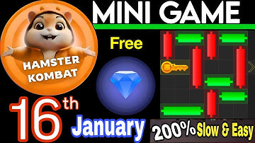 16 January 💎🔑🐹 Puzzle Trick: P2E Hamster Kombat key MiniGame Solved, slow step by step! 🎮