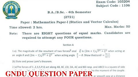 Gndu BA / Bsc 4th Semester Mathematics Question Paper || Bsc 4th Semester Mathematics Paper