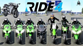 Top 14 Fastest Kawasaki SuperBikes Top Speed Battle || Ride 4 || 4k 60FPS