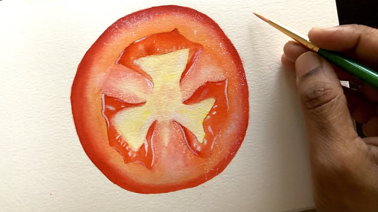 How To Paint Tomato Slice Easy Step By Step Realistic Watercolor