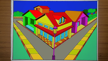 how to draw using two point perspective | draw a town step by step | two point perspective