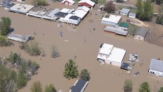 RAW: Aerials of massive flooding in Midland, Michigan after dams breached