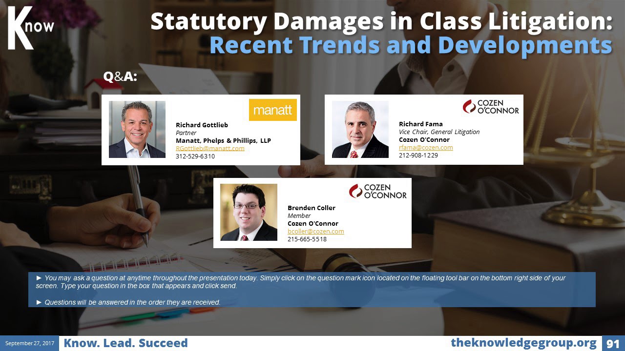 Statutory Damages in Class Litigation CLE: Recent Trends