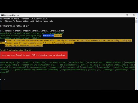Failed to download laravel/laravel from dist: The zip extension and unzip/7z commands are both miss
