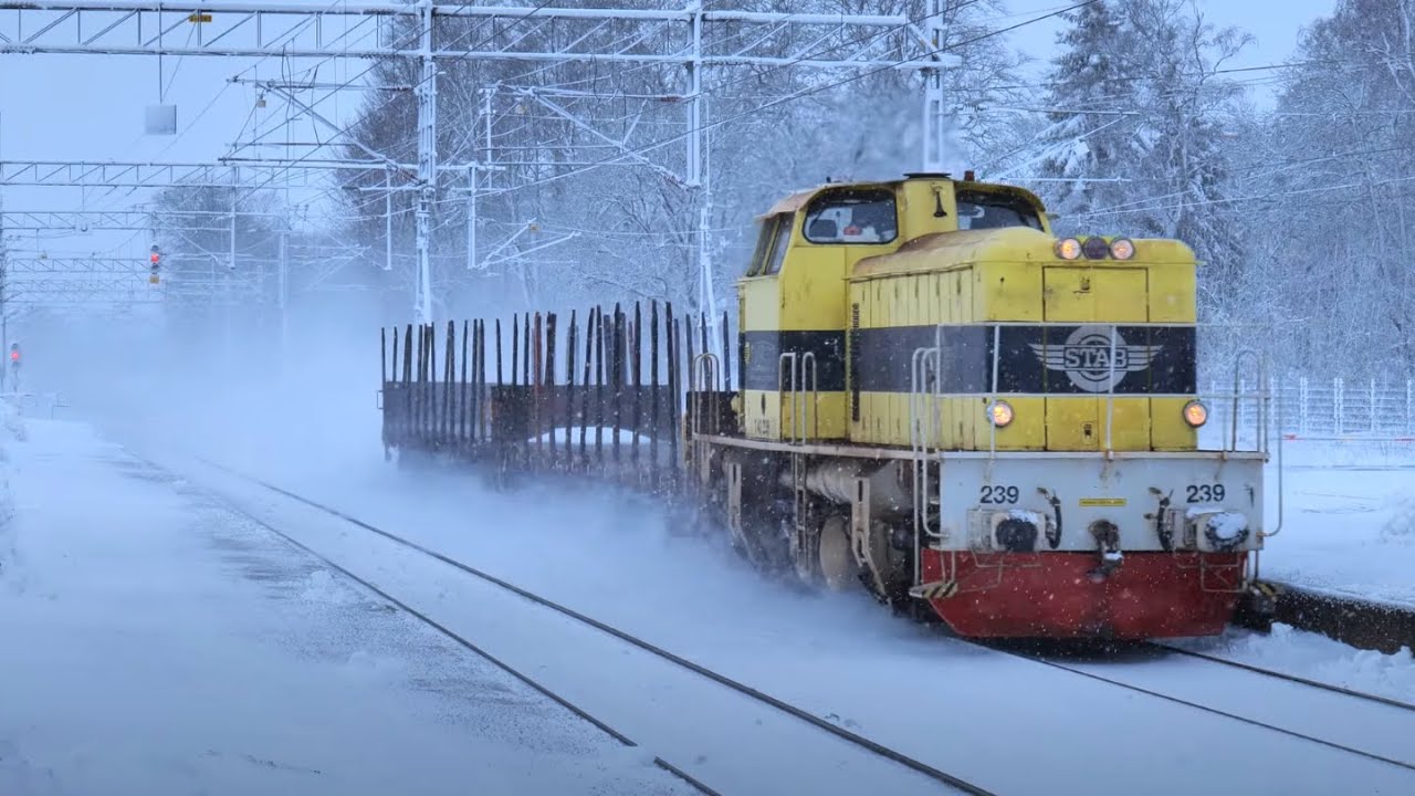 Tåg på Falköping C i Snöoväder Del 1 - Januari 2023 - 4k60
