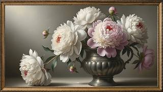 Elegant Peony Bouquet 🌸 Luxury Floral Still Life in Soft Light | 4K TV Wallpaper screenshot 4