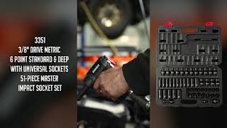 SUNEX® Tools | 3351 | 3/8" Dr. Metric 6 Pt. Std & Deep with Universal Sockets 51-Pc. Impact Set