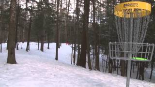 Winter Disc Golf ACE on a skip shot in the Upper Peninsula