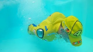 Poolfun with yellow Valentino Rossi VR46 Replica Bikesuit