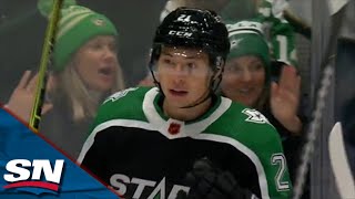 Stars' Jason Robertson Banks Puck Into Net Off Defender To Reach 20-Goal Mark