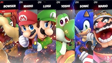Super Smash Bros Ultimate- Bowser vs Mario vs Luigi vs Yoshi vs Sonic vs Wario 