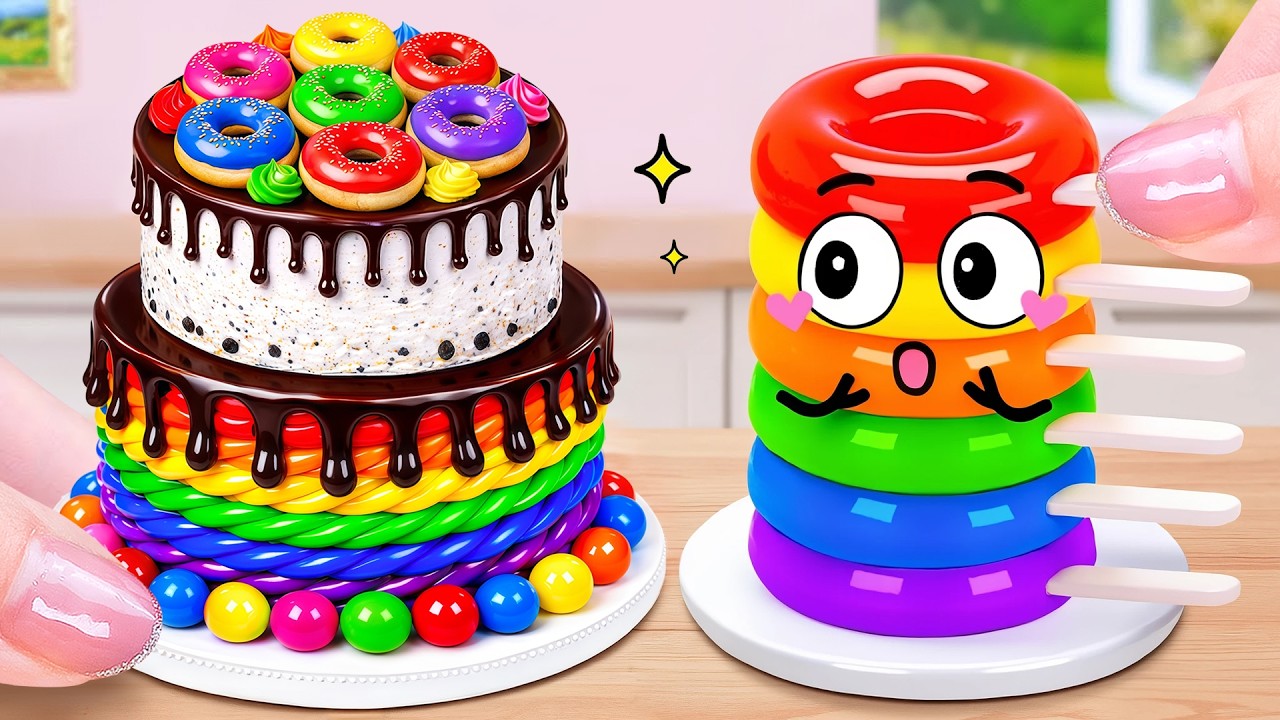 Surprise Rainbow Donut Chocolate Cake 🌈 ASMR Satisfying Mini Cake ...