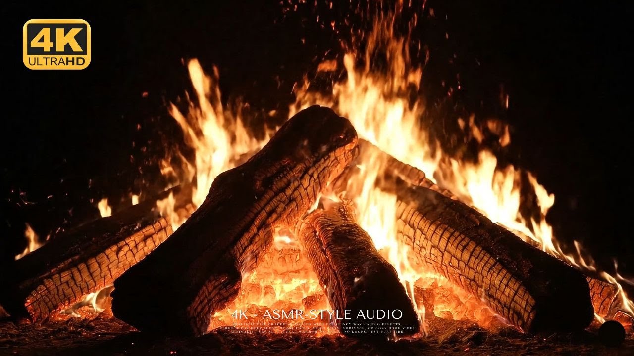 4K 🔥 Burning Ember Fire with Subtle Frequency Waves | No Loop, No Music – Pure Sleep ASMR