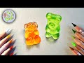 Draw cute gummy bears with colored pencils 