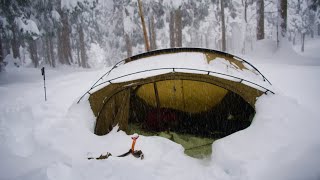 Snowstorm solo camping | Hot tent buried in snow