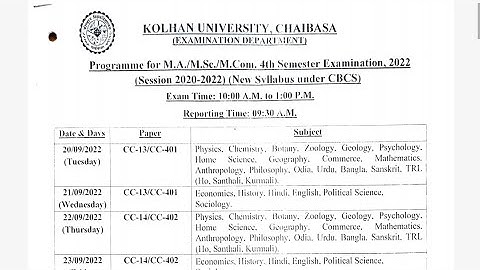 kolhan university chaibasa || MA 4th semester exam date 📚📚