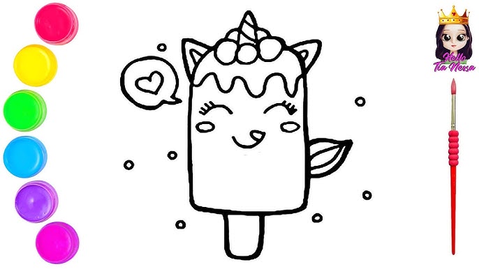 Desenho de unicórnio fofo com doce de sorvete kawaii darwn
