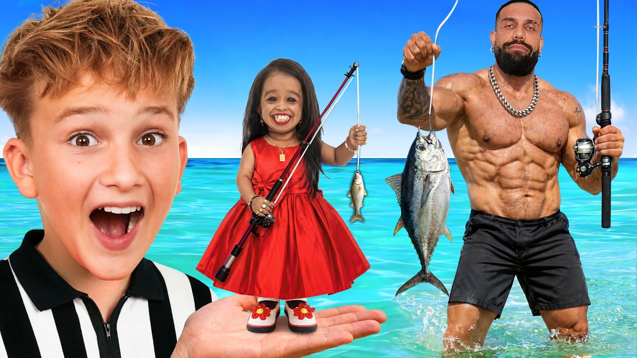 Рыболовный состязание между самой низкорослой женщиной и самым высоким бодибилдером в мире!