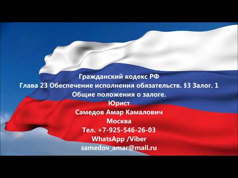 ГК РФ Глава 23 Обеспечение исполнения обязательств. §3 Залог. 1 Общие положения о залоге.