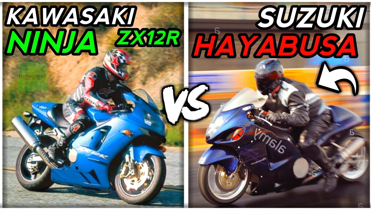 Kawasaki Ninja zx12r vs Suzuki Hayabusa ! acceleration top speed sounds modified comparison