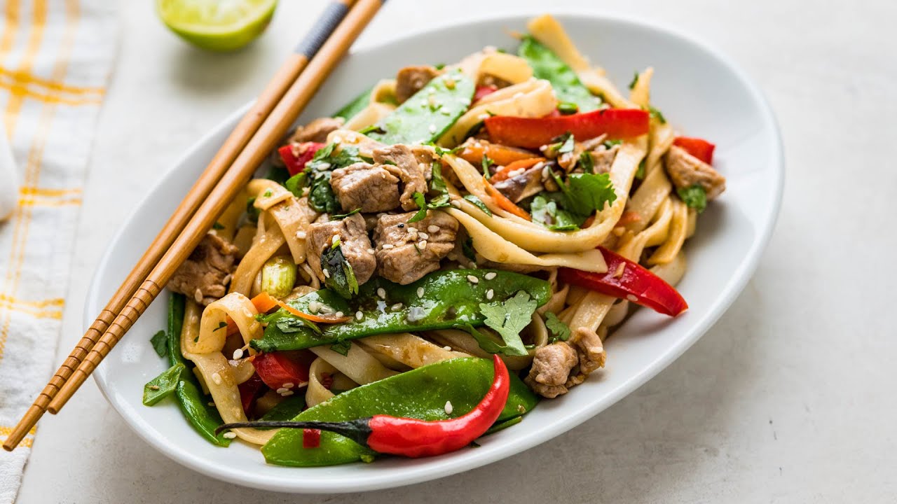 Pork Lo Mein with Snow Peas and Shitake Mushrooms YouTube