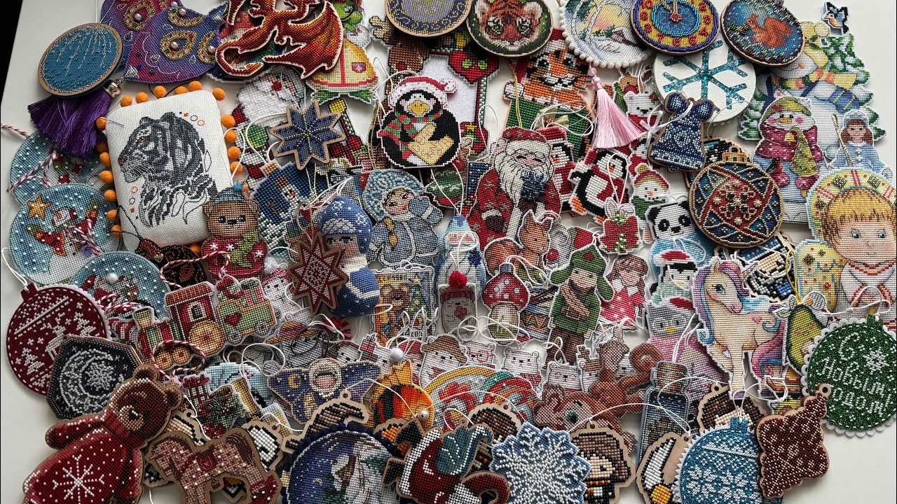 Моя рукодельная коллекция елочных игрушек и новогодних украшений (129 шт). Только оформленные