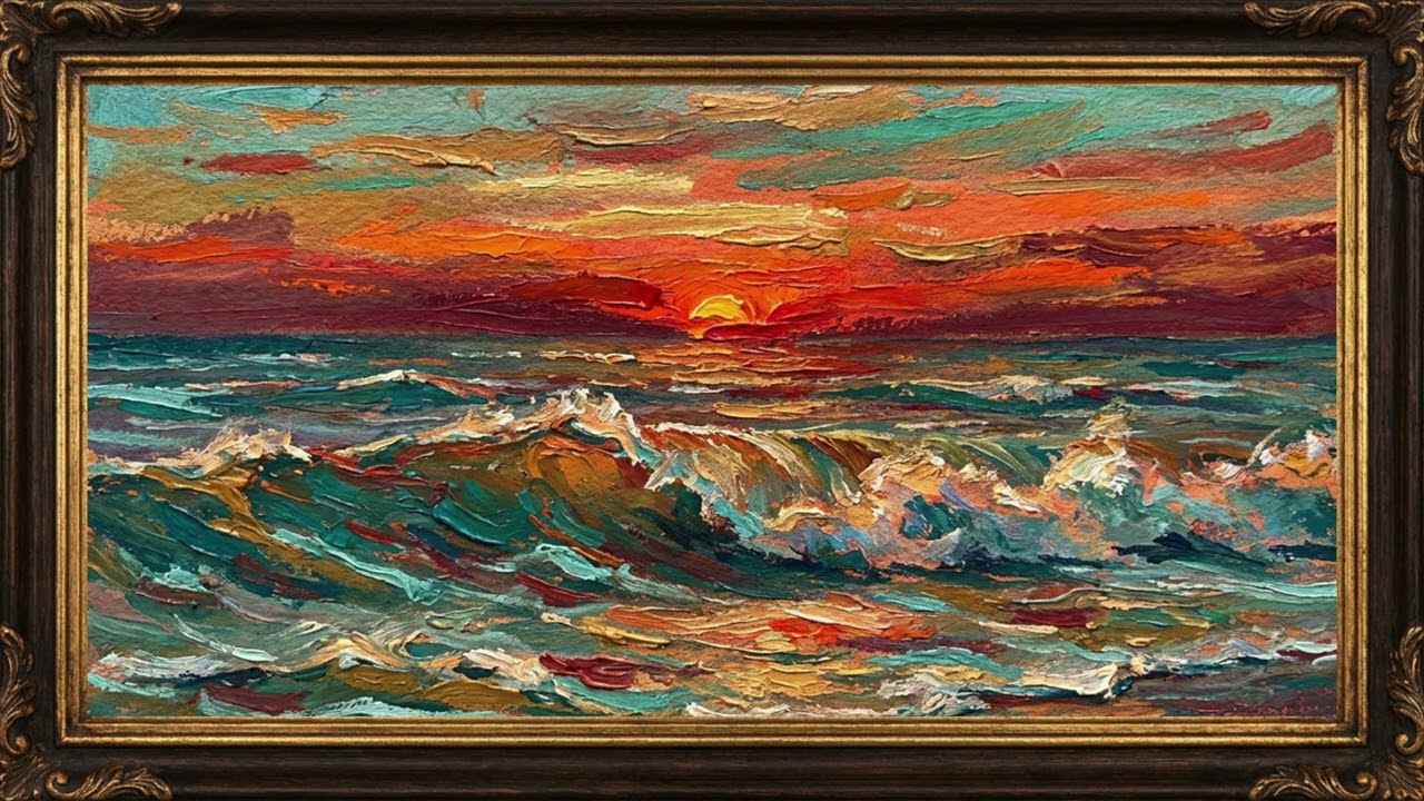 Crimson Waves at Golden Horizon – 4K Luxury Frame Art
