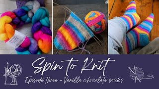 spin to knit episode 3  Vanilla chocolate socks  spinning self striping yarn