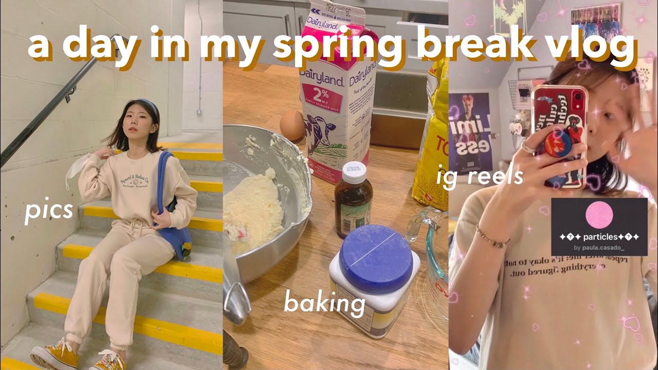 A day in spring break VLOG • baking pound cake, croffle, homebody🍰