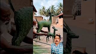 Deer and its baby made from palm leaves | mini wood toys | hand craft | woods crafting #ai #craft