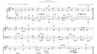 Bach Chorale BWV 99-6 Harmonic analysis with colored notes -Was Gott tut, das ist wohlgetan-