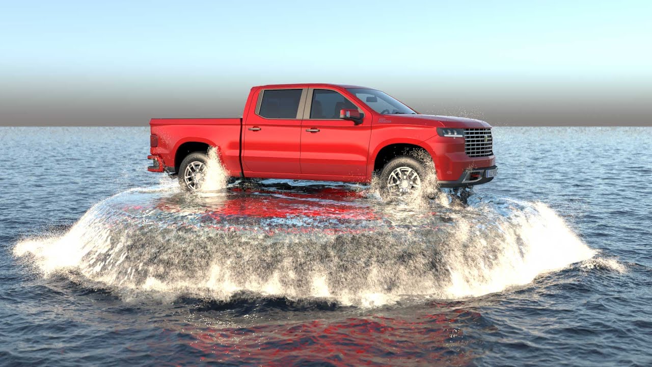 Car breaching out of water with PhoenixFD on 3DSmax