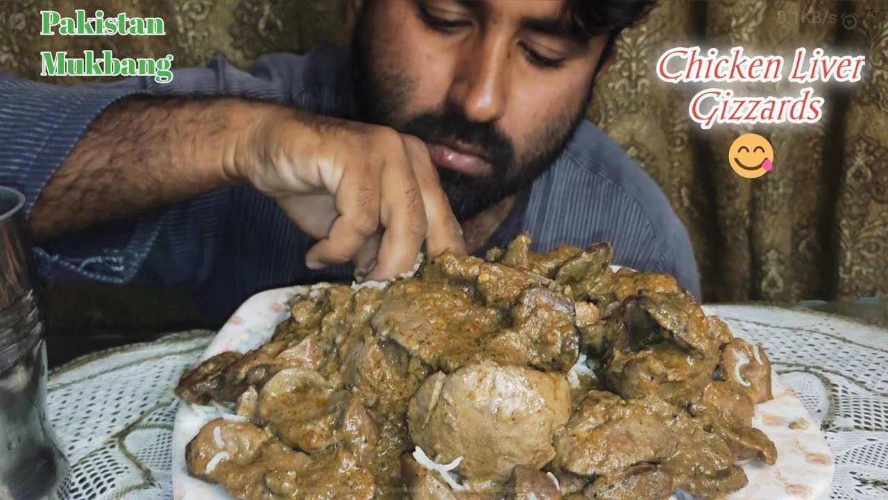 Spicy Chicken Liver & Gizzards Masala With Boiled Rice(Eating Show