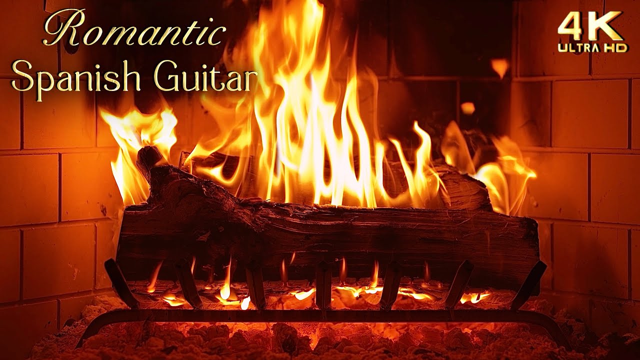 🔥 Fireplace & Romantic Spanish Guitar - 4K Cozy Nights Ambiance (NO ADS Mid-Roll)