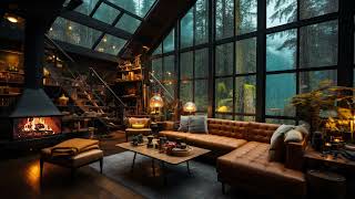 Relaxing Jazz Instrumental Music for Unwind, Stress Relief  Cozy Cabin on Rainy Day Ambience