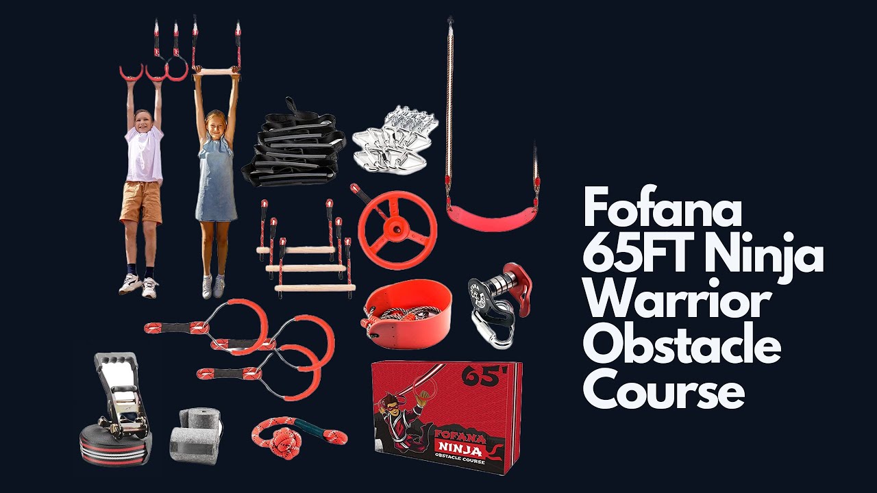 Fofana 65FT Ninja Warrior Obstacle Course for Kids - 45 Pcs Ninja Course for Kids Outside