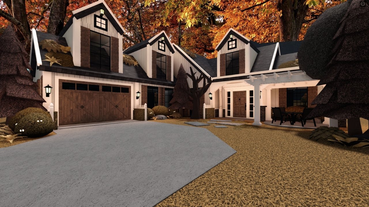 bloxburg  ꒰ 56k ꒱ 🪵 autumn modern farmhouse ꒰ exterior build ꒱
