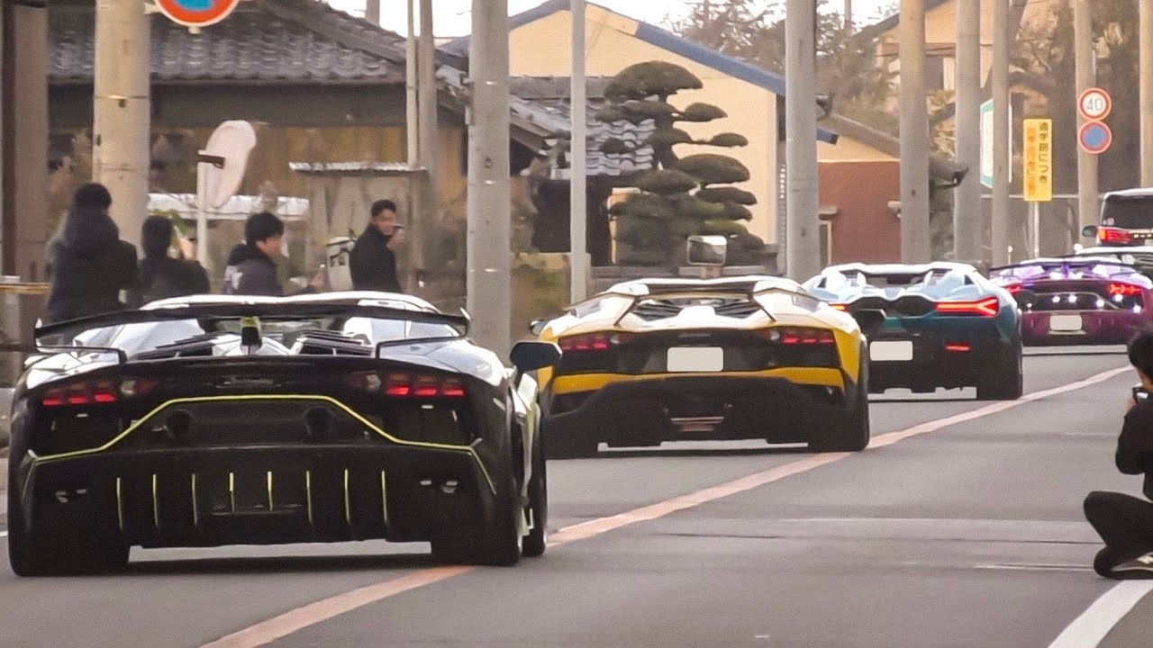 【５０台超え‼️】ランボルギーニの加速サウンドがヤバすぎる‼️　[マフラー音 オンリーアヴェンタドールツーリング 淡路]