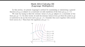 MAT 2214 Section 4.8 Lagrange Multipliers