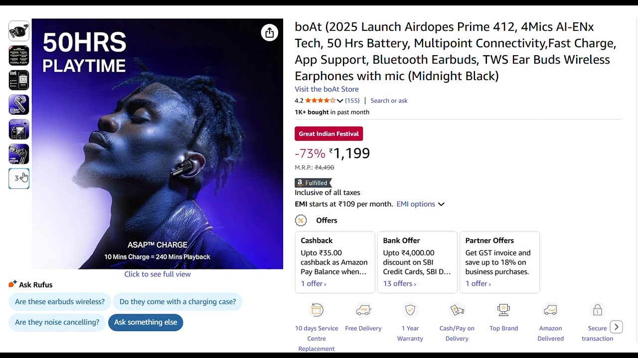 boAt 2025 Launch Airdopes Prime 412, 4Mics AI ENx Tech, 50 Hrs Battery