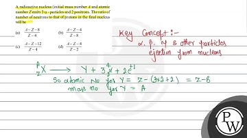 A radioactive nucleus (initial mass number \( A \) and atomic number \( Z \) emits \( 3 \alpha \...
