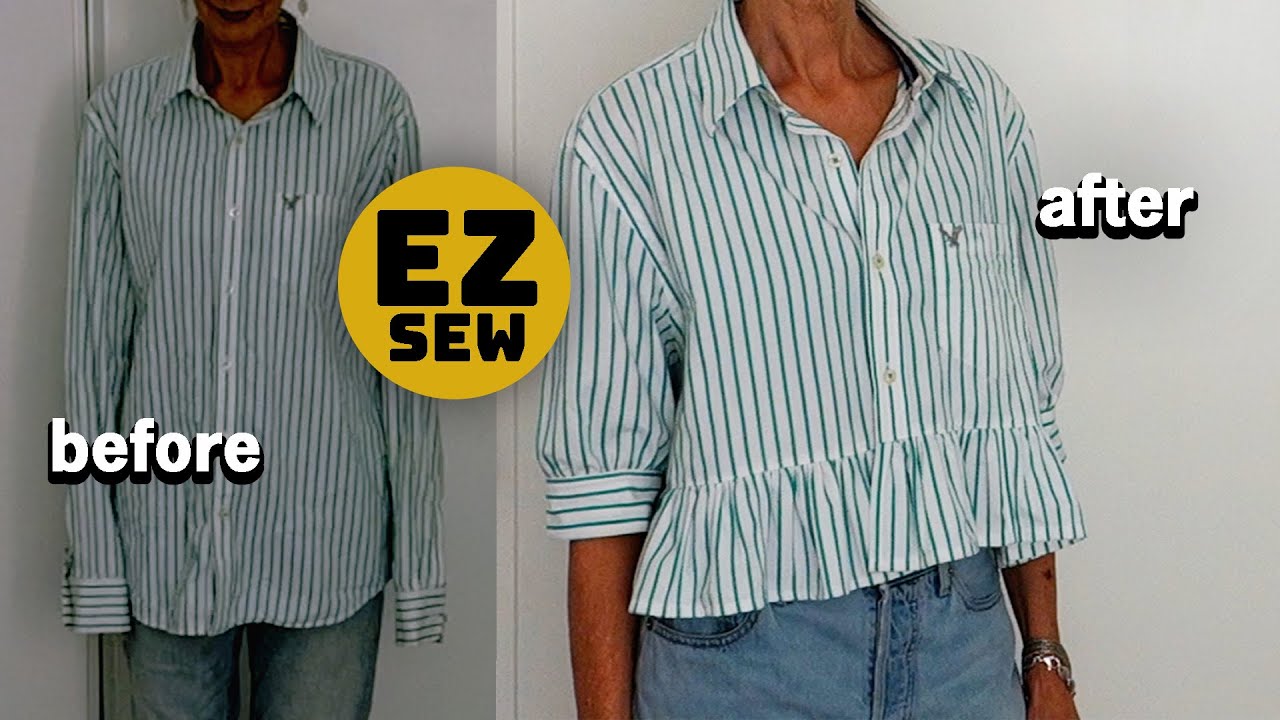 DIY MEN'S SHIRT REFASHION :: EZ Sew :: Men's shirt to women's cropped top upcycle