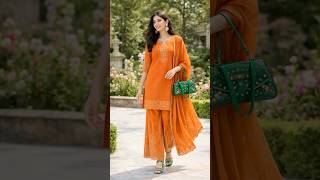 Elegant Orange Ethnic Kurti Palazzo Look for Festive Vibes ✨ #fashion #shorts #fyp #ytshorts #outfit