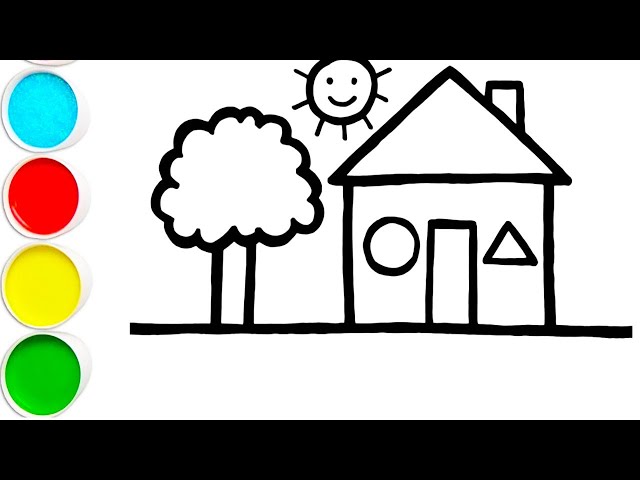 Drawing House form Shapes, easy acrylic painting for kids - Art